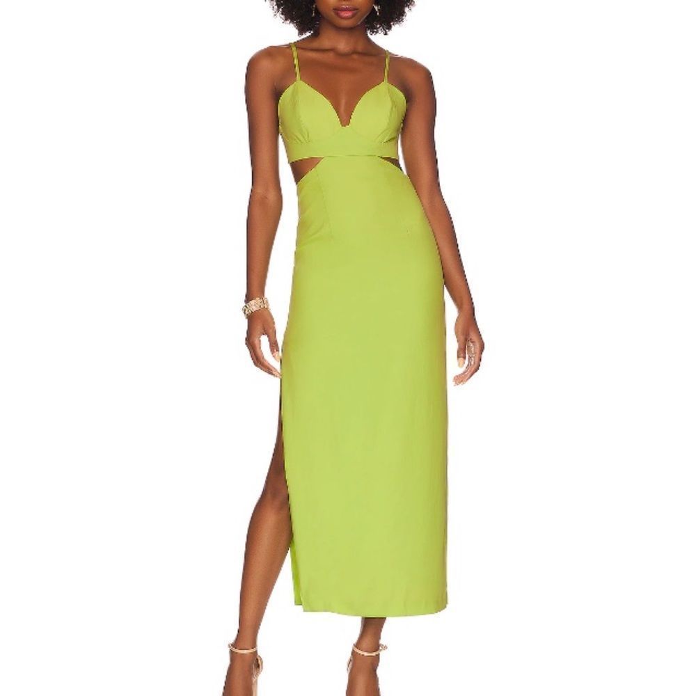 Bardot Cut Out Slit Midi Dress Green